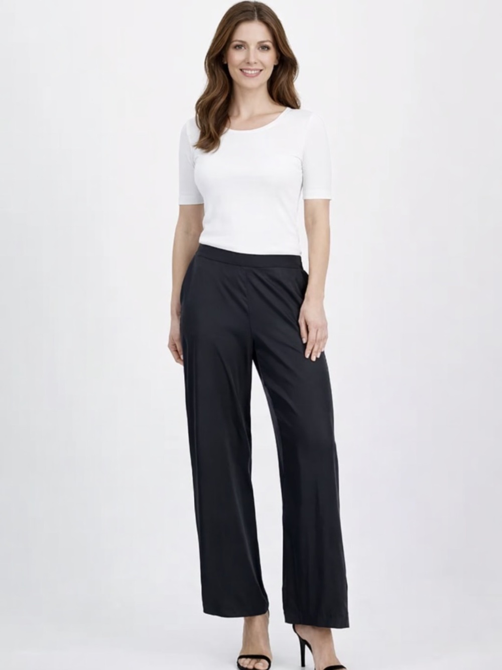 T Tahari Women's Pull-On Wide-Leg Ankle Pants Size L NWT